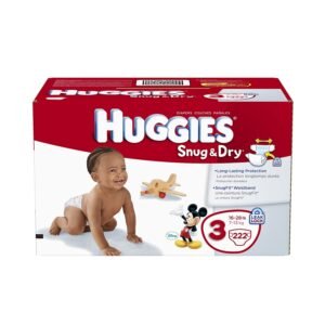 Huggies Snug & Dry Baby Diapers, Economy Plus Pack – Size 3 (16–28 lbs), 222 Count, 12-Hour Leak Protection